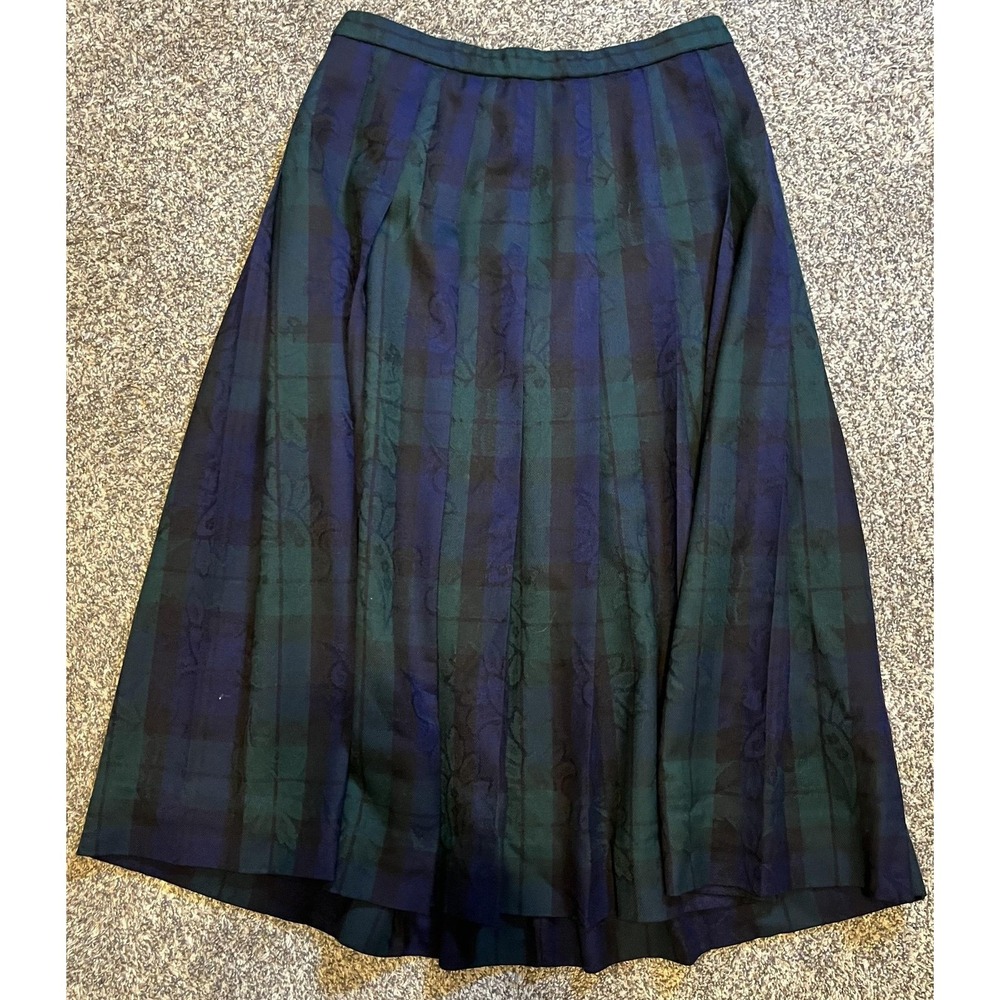 Vintage Pendleton Skirt Womens Petite 12 Green Striped Wool Pleated Midi USA - Picture 2 of 12